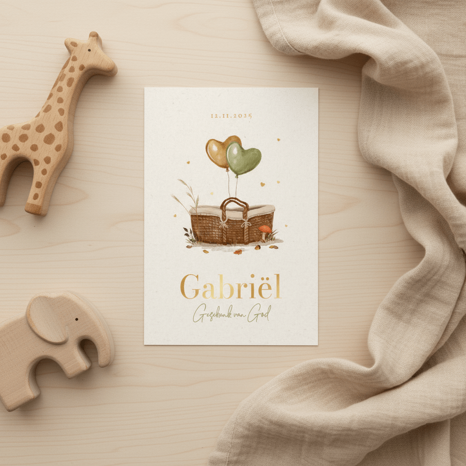 Geboortekaartje unisex christelijk mozesmand baby herfst