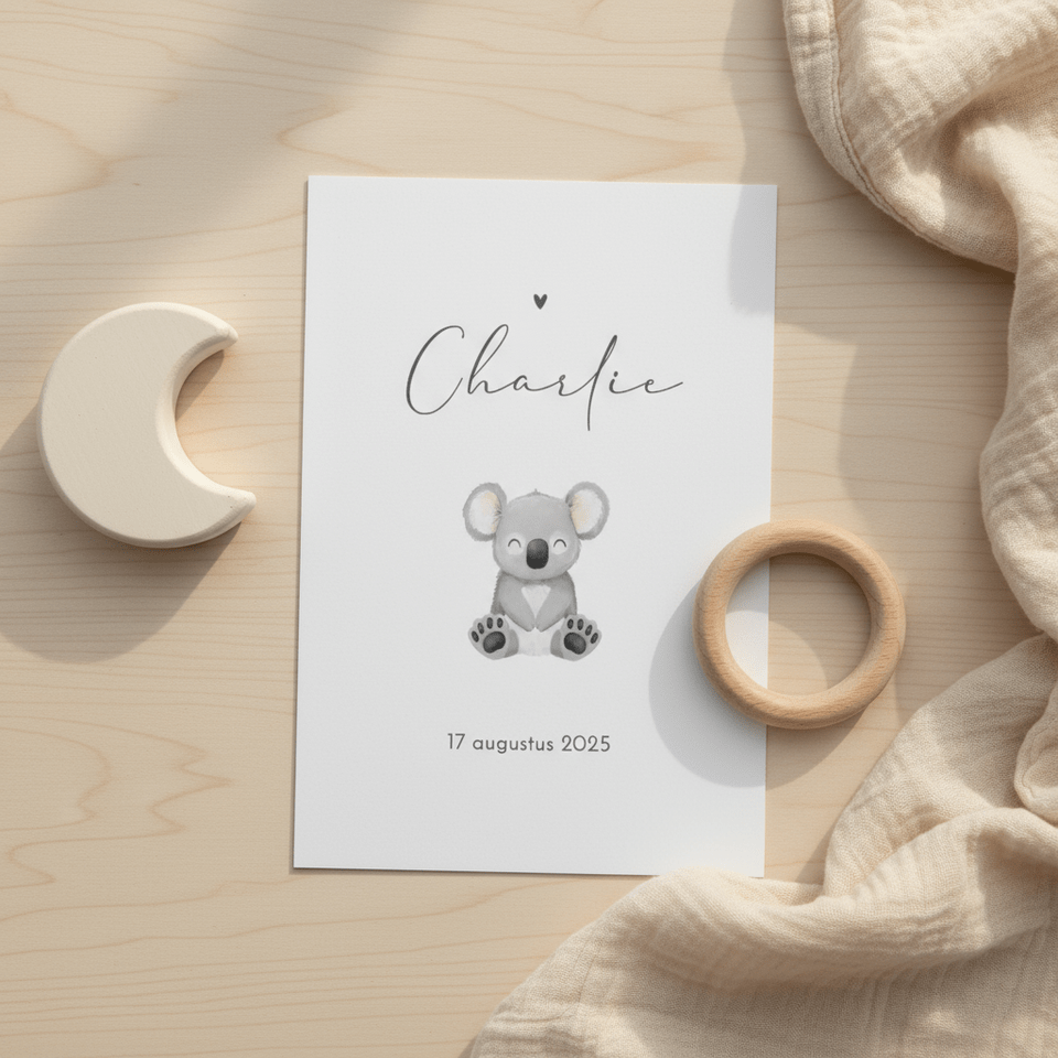Geboortekaartje unisex lief minimalistisch koala