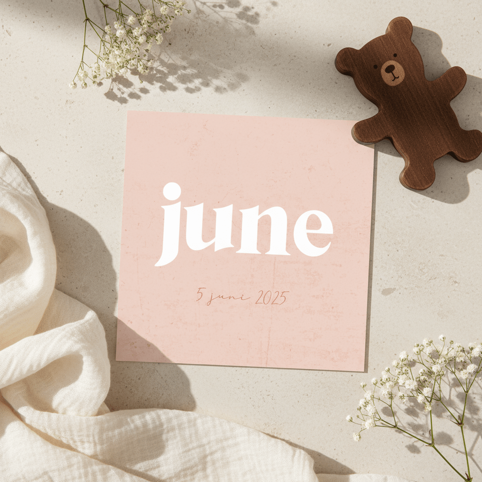 Geboortekaartje zalmroze met betonlook