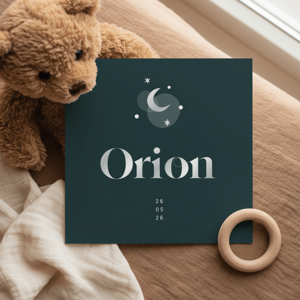 Geboortekaartje zilverfolie maantje en sterren