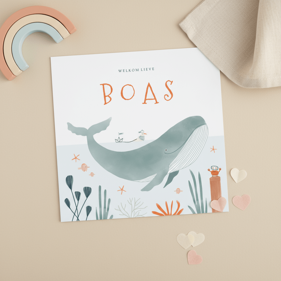 Hip geboortekaartje oceaan walvis dieren illustratie