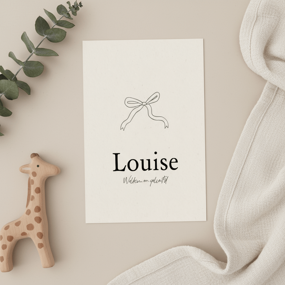 Lief geboortekaartje strik minimalistisch beige