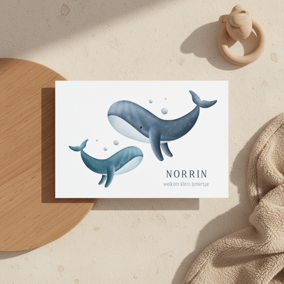 Lief geboortekaartje voor broertje twee walvissen 