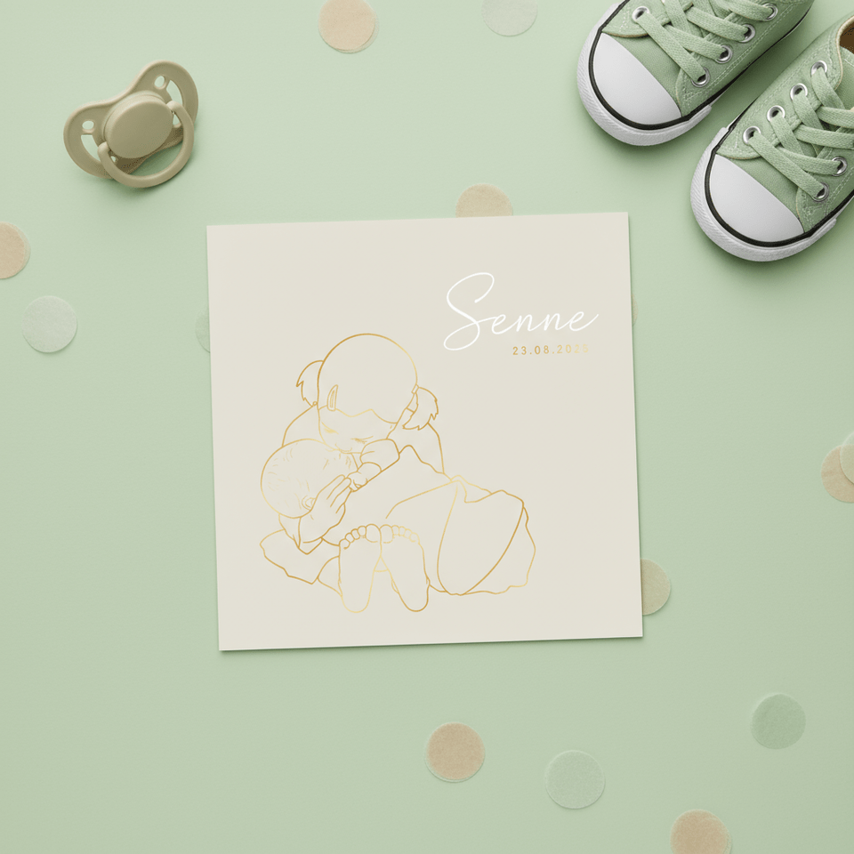 Lief geboortekaartje zus kust broertje – goudfolie