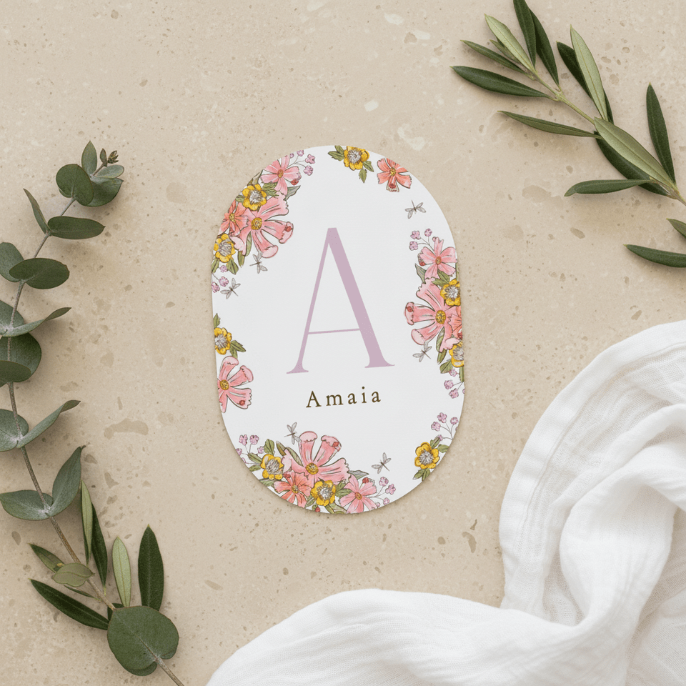Origineel geboortekaartje initiaal floral kleurrijk libelle