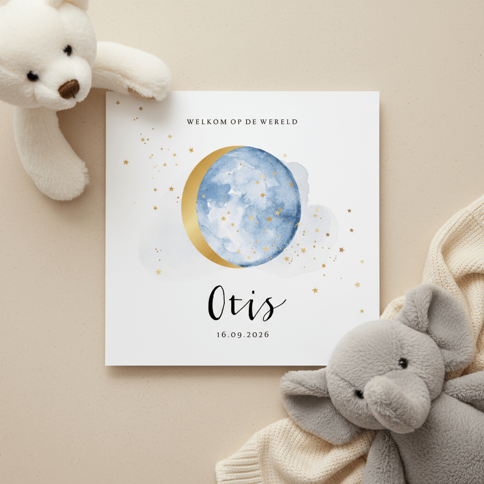 Stijlvol geboortekaartje met watercolour en goud