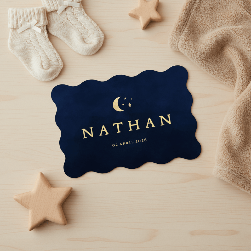 Waterverf geboortekaartje jongen sterren en maantje