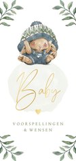 Babyshower invulkaartje met konijntje onder grote muts