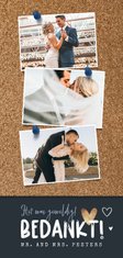 Bedankkaart bruiloft fotocollage kurk punaise hartjes