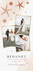 Bedankkaart bruiloft strand schelpen waterverf zeesterren