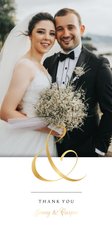 Bedankkaart trouwen klassiek ampersand en namen in goudfolie