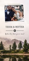 Bedankkaartje trouwen stoer met berglandschap en foto