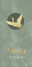 Bijzondere menukaart groene waterverf met gouden kraanvogel
