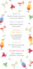 Cocktail kaart menu zomer vrolijk illustraties