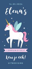 Communie uitnodiging unicorn eenhoorn feestje meisje
