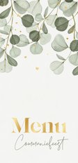 Communiefeest menukaart eucalyptus hartjes goud