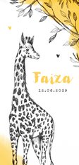 Geboortekaartje adoptie giraf okergeel afrika