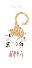 Geboortekaartje hip met giraf op roze fiets illustratie