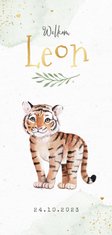 Geboortekaartje jongen jungle tijger waterverf hartjes goud