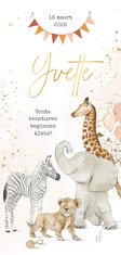 Geboortekaartje jungledieren watercolour goudlook vlaggen