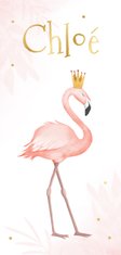 Geboortekaartje meisje flamingo waterverf goud stipjes