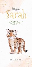 Geboortekaartje meisje jungle tijger waterverf hartjes goud
