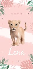 Geboortekaartje meisje leeuw waterverf roze hartjes