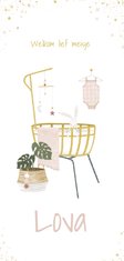 Geboortekaartje met illustratie van babykamer meisje