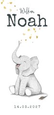 Geboortekaartje olifant hartjes goud unisex
