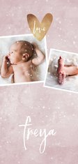 Geboortekaartje roze met 4 foto's winterlook