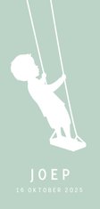Geboortekaartje silhouet van een jongen staand op schommel