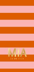 Gestreept geboortekaartje colorblocking in oranje roze