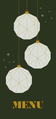 Groene kerst menukaart met papieren kerstballen