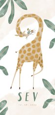Hip geboortekaartje giraf met bladeren unisex