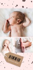 Hip geboortekaartje met 3 foto's