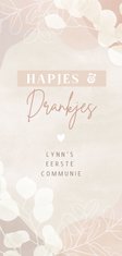 Hippe menukaart eerste Communie takjes, hartjes en vormen