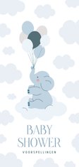 Invulkaartje babyshower voorspellingen met olifantje blauw