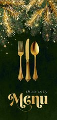 Kerst menukaart stijlvol goud groen sparkles bestek goud