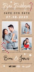 Kerstkaart save the date kraft zuurstokjes fotocollage ster
