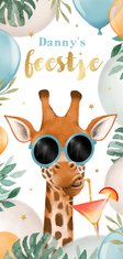 Kinderfeest uitnodiging zomer giraf jungle ballonnen tuin