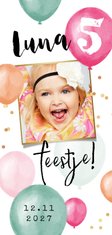 Kinderfeestje uitnodiging ballonnen goud confetti foto feest