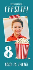 Kinderfeestje uitnodiging popcorn met eigen foto