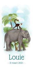 Langwerpig geboortekaartje olifant met aapje