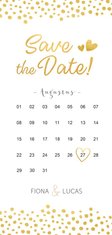 Langwerpige Save the Date kaart kalender met gouden hartjes