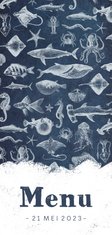 Menukaart lentefeest of communie zeedieren illustraties