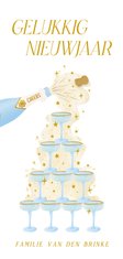  Nieuwjaarskaart met champagnetoren wit en lichtblauw