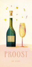Nieuwjaarskaart proost op 2023 met champagne