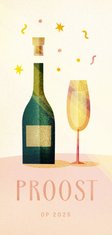 Nieuwjaarskaart proost op 2025 met champagne