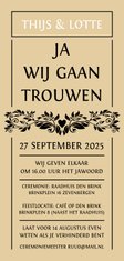 Originele trouwkaart met botanische vormen. Groot feest!