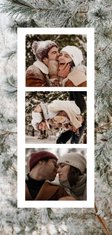 Photobooth collage met dennenbomen in de sneeuw